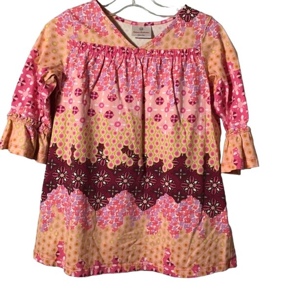 Hanna Andersson Tunic Dress 110cm US5 Pink Purple Floral Ruffle Bell Sleeves - Picture 1 of 9